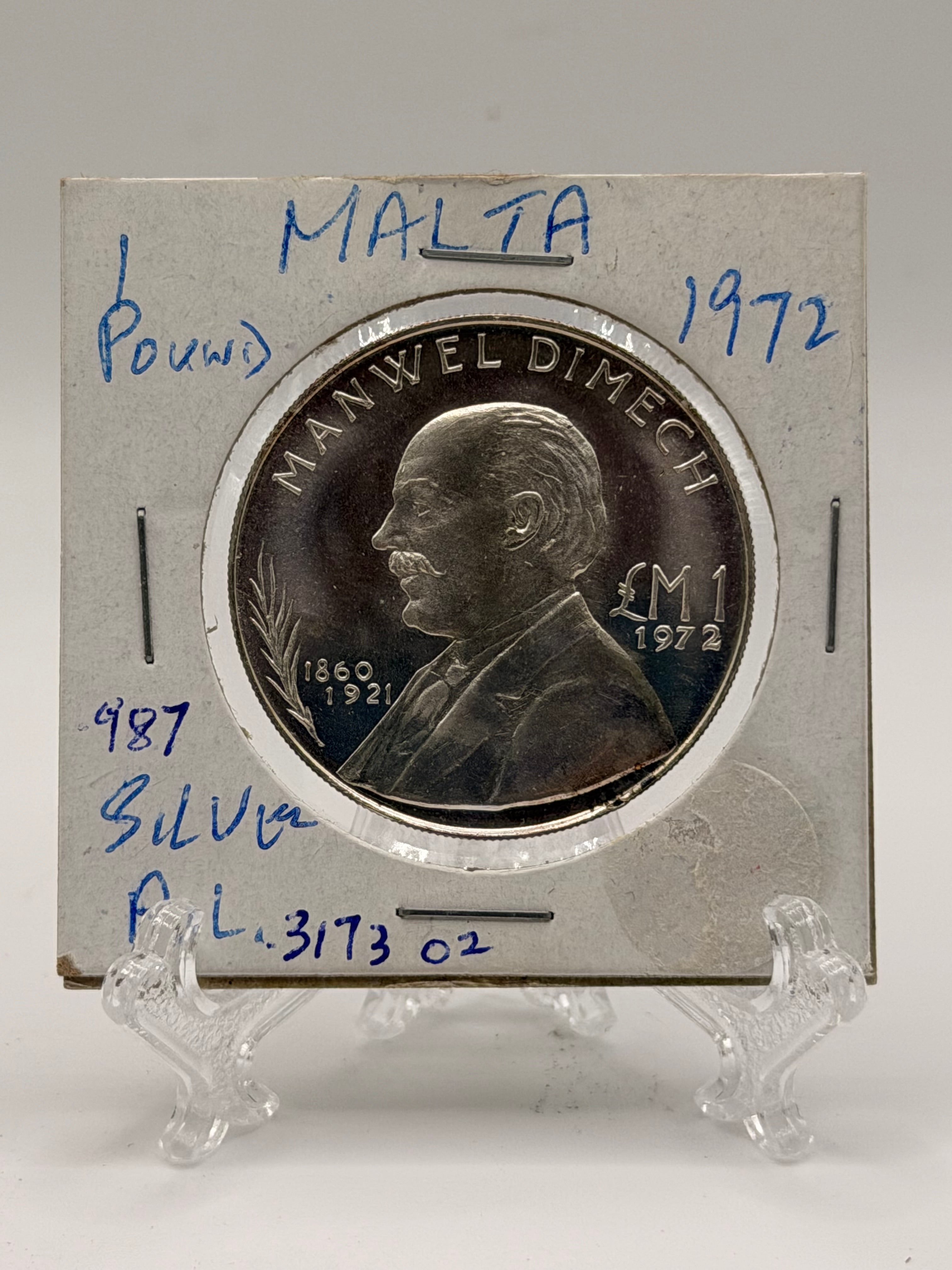 1972 Malta 1 Lira Manwel Dimech Silver Coin