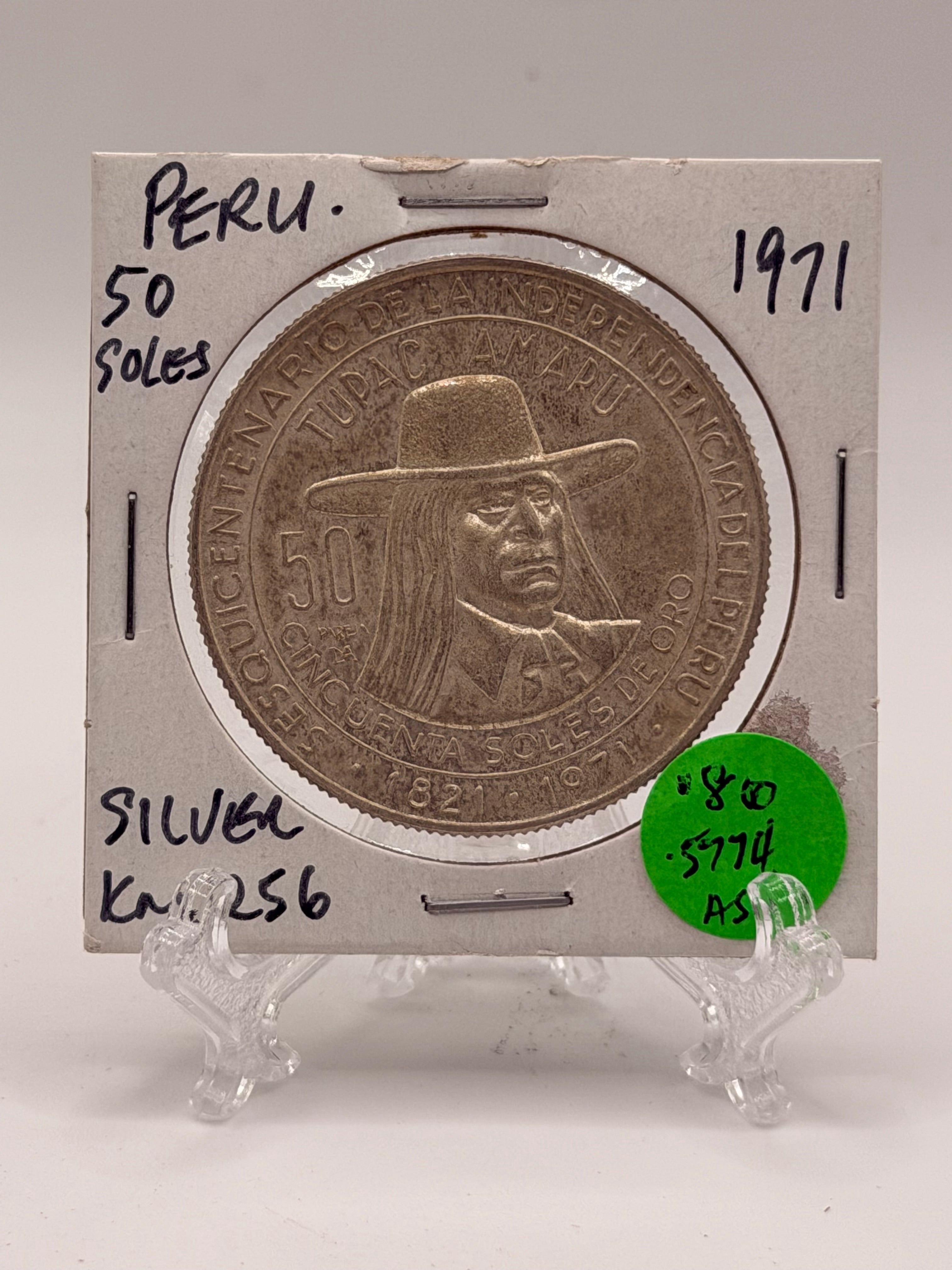 1971 Peru 50 Soles de Oro Independence Silver Coin