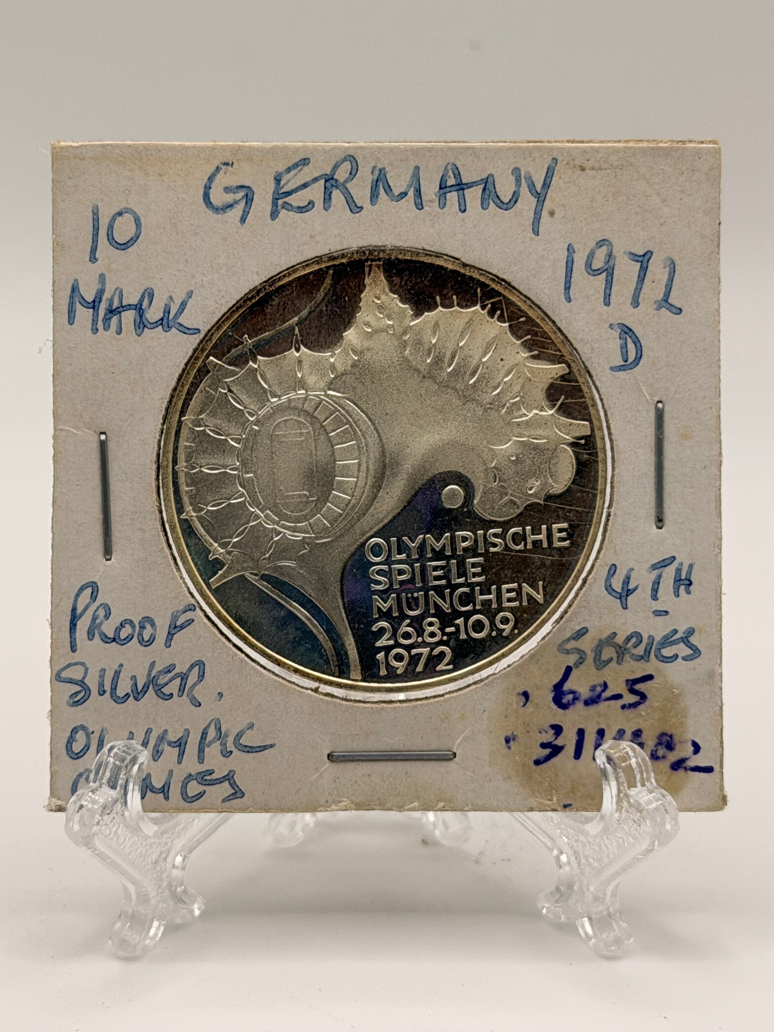 1972 Germany 10 Deutsche Mark Olympic Games in Munich Silver Coin