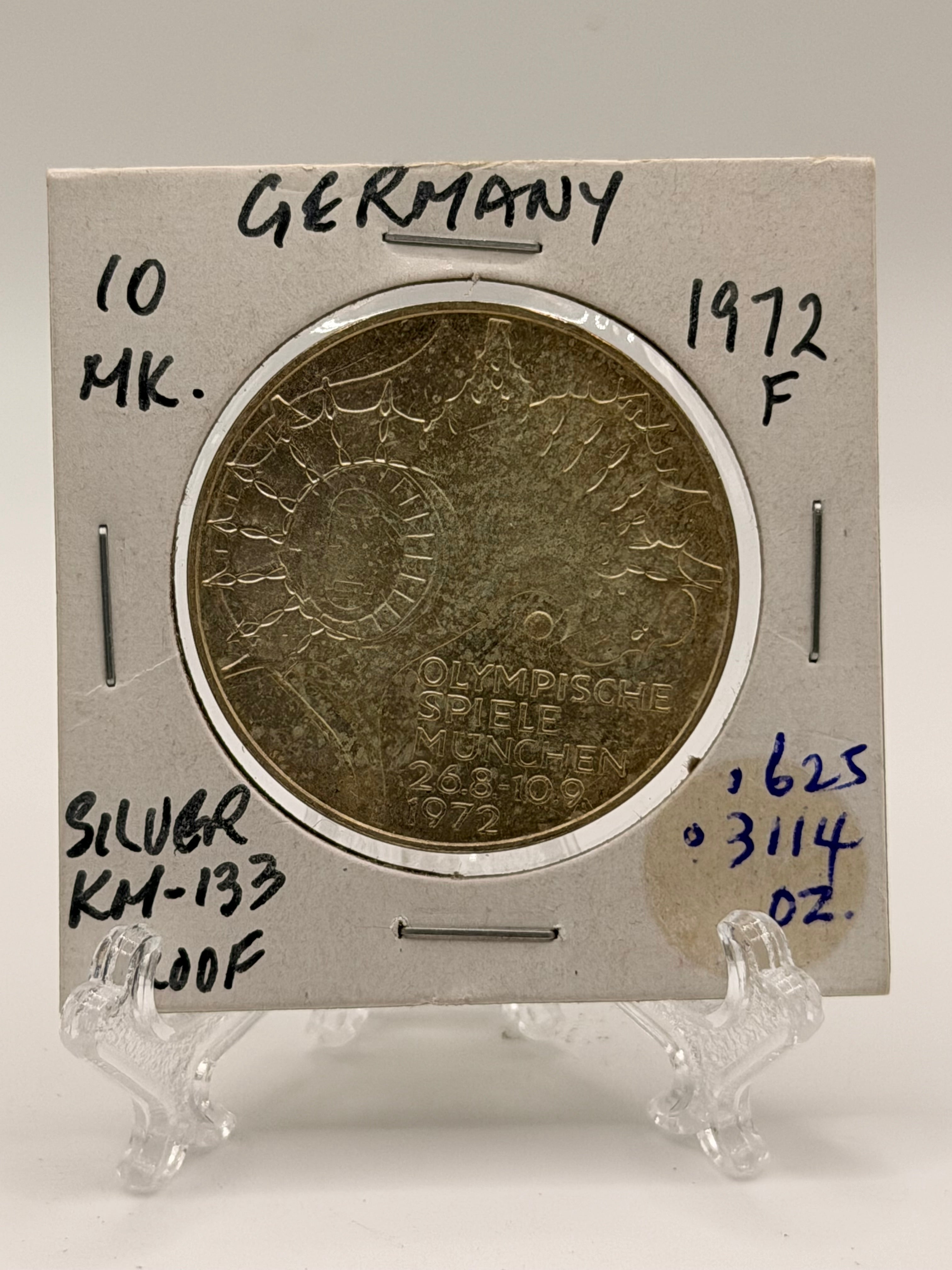 1972 Germany 10 Deutsche Mark Olympic Games in Munich Silver Coin